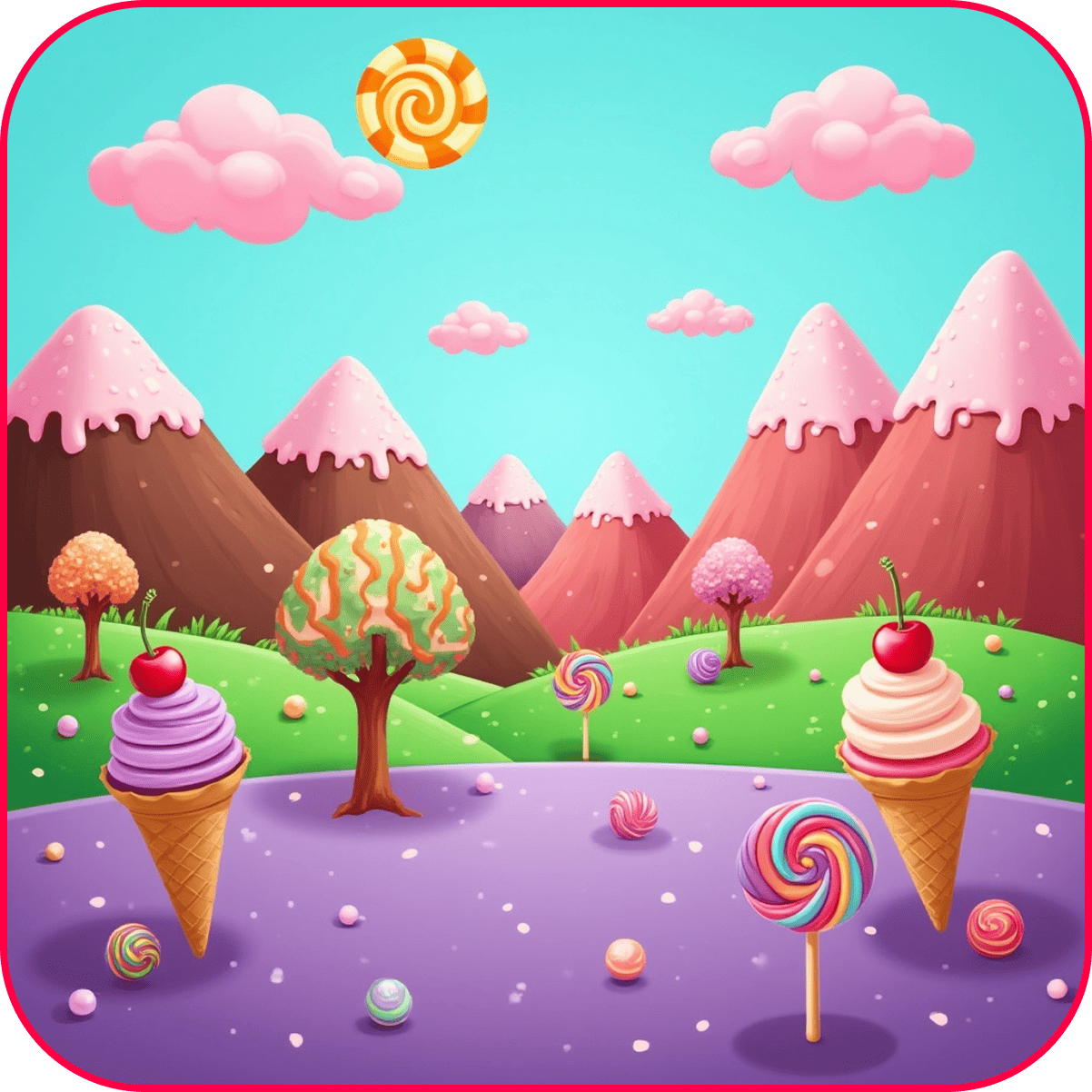 Candy landscape with ice cream mountains